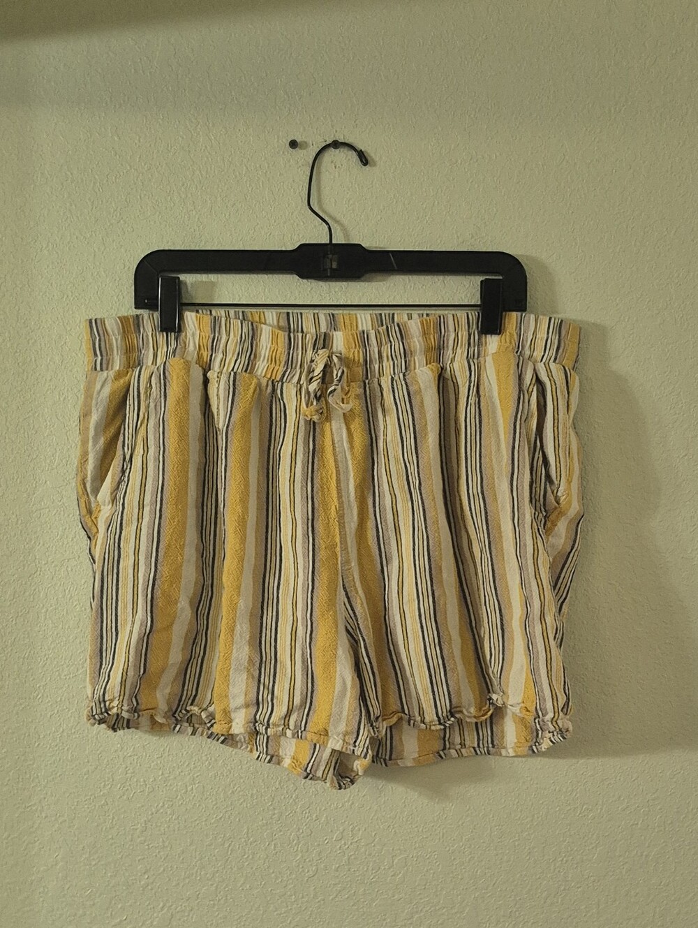 High-Waist Striped Drawstring Shorts in Yellow and White